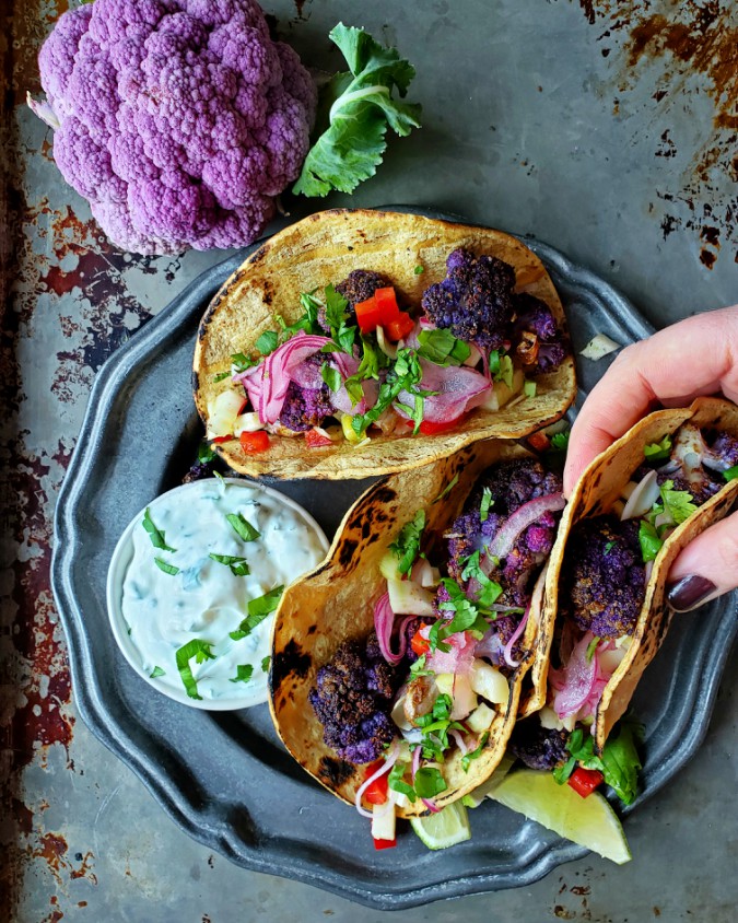 Mango & Tomato Taco Tuesday Purple Cauliflower Tacos With Garlicky