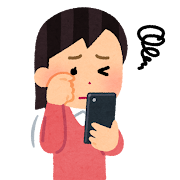 スマホによる眼精疲労のイラスト（女性）