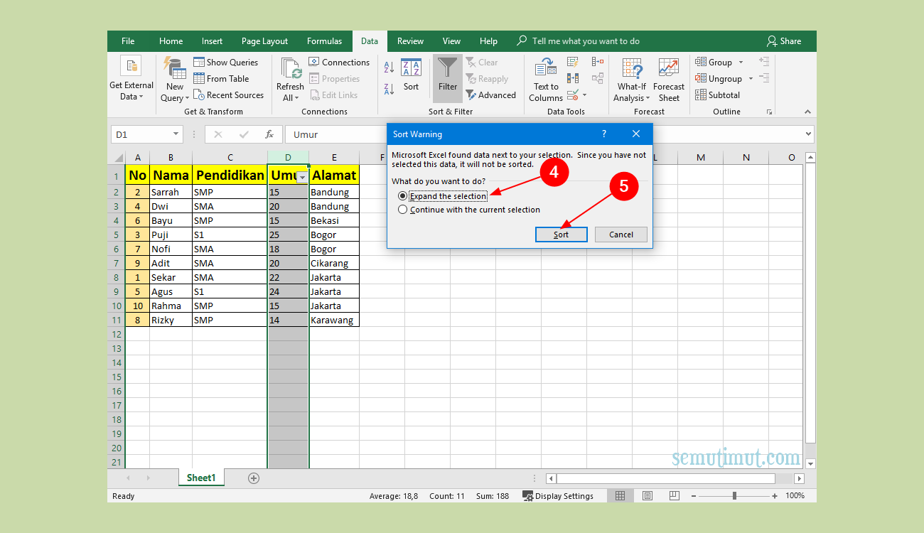 cara mengelompokkan data di excel