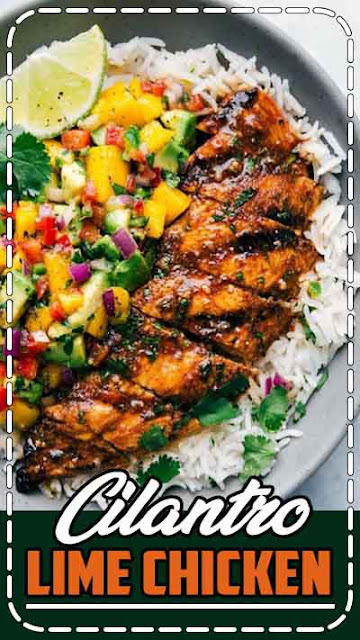 Cilantro-Lime Chicken with a Mango Avocado Salsa - This cilantro lime chicken is easy to make and packed with flavor! While the cilantro lime chicken can stand on its own, I've included accompanying recipes for a cilantro lime rice base and a delicious mango avocado salsa. This transforms this cilantro lime chicken into a tasty and healthy meal that is sure to be a hit. #avocado #healthyrecipe #recipe