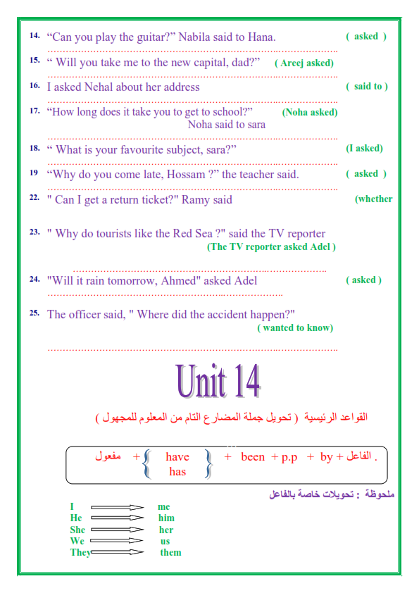مراجعة قواعد اللغة الإنجليزية للصف الثالث الاعدادي الترم الثاني في 14 ورقة تحفة 4_007