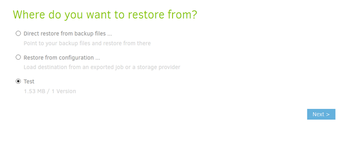 เลือก Restore Backup Source ใน Duplicati