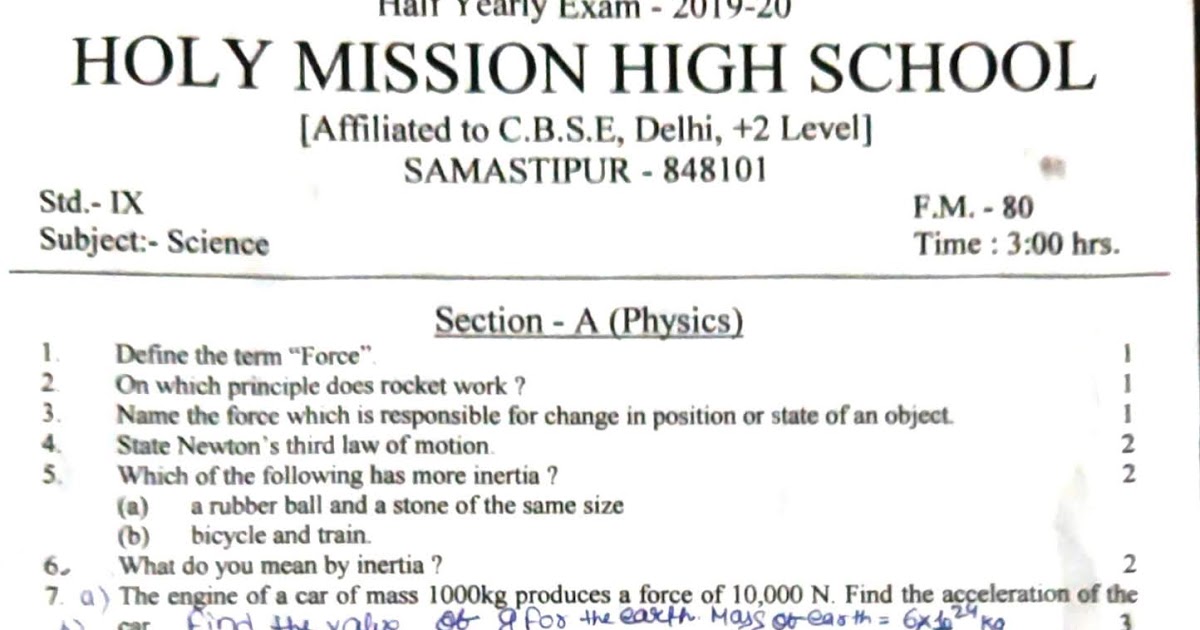 Class 9 maths mid term question paper 2020-21 picture