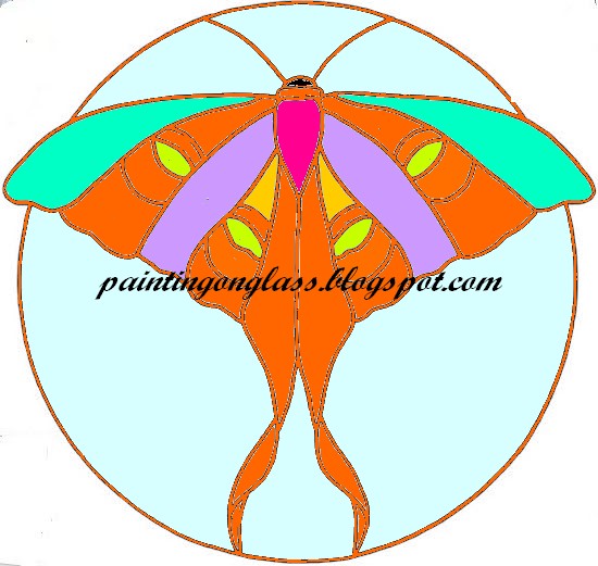 Stained Glass Luna Moth Pattern painting on glass