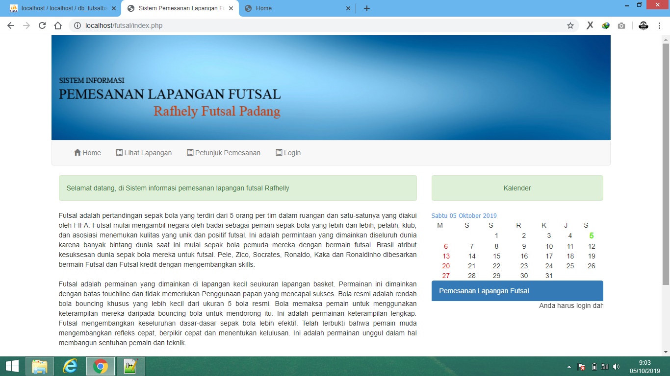 Download Source Code Sistem Informasi Pemesanan Lapangan