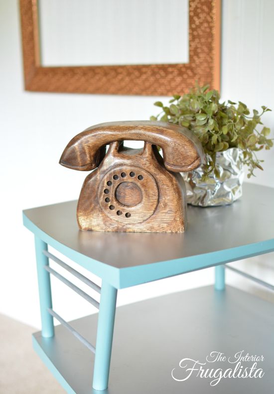 Wooden Vintage Phone on MCM Tiered Table