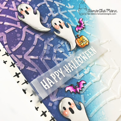 Happy Halloween Card by Samantha Mann for Newton's Nook Designs, Halloween Card, Cards, Card Making, Distress Inks, Ink Blending, Stencil #newtonsnook #stencil #halloween #spookyroundabout #cards #cardmaking