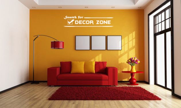 popular wall paint colors- orange wall in white living room