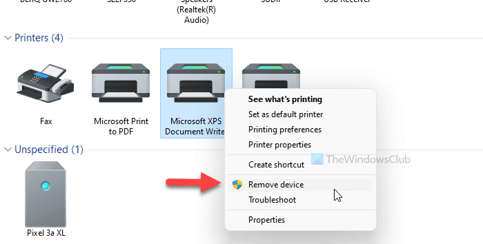 Hoe Microsoft XPS Document Writer-printer toe te voegen of te verwijderen in Windows 11/10