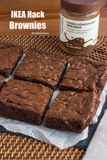 IKEA chocolate and caramel spread three ingredient brownies. It's the best tasting IKEA hack ever!