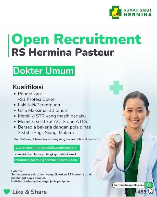 Loker Dokter RS Hermina Pasteur, Bandung, Jawa Barat