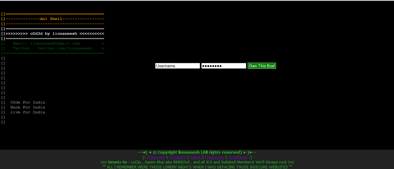 Ani shell v1 0 php shell with features like mass mailer fuzzer ddoser by lionaneesh