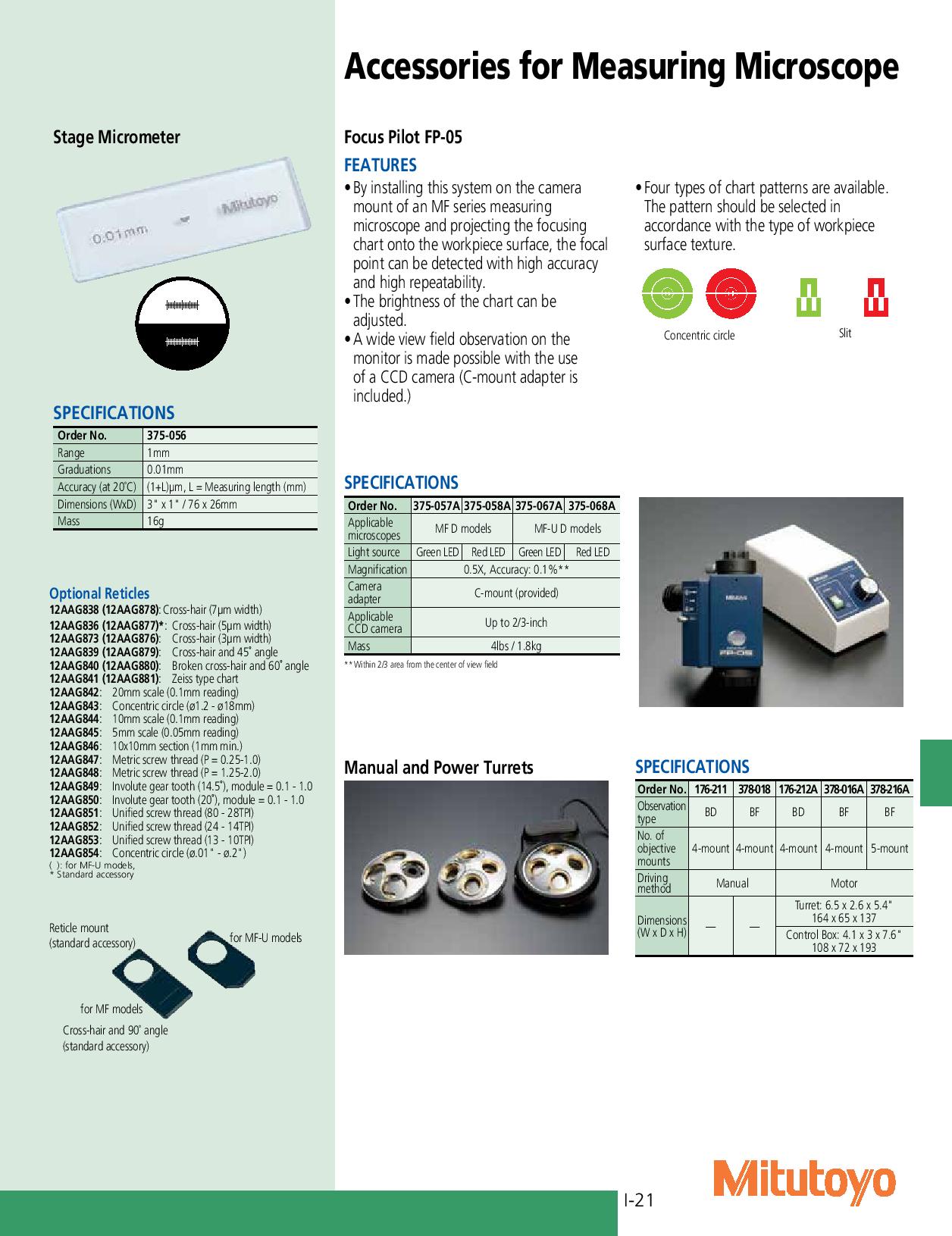 MAGNIFIER MICROSCOPE PHILIPPINES MITUTOYO CATALOG US1004 Section I