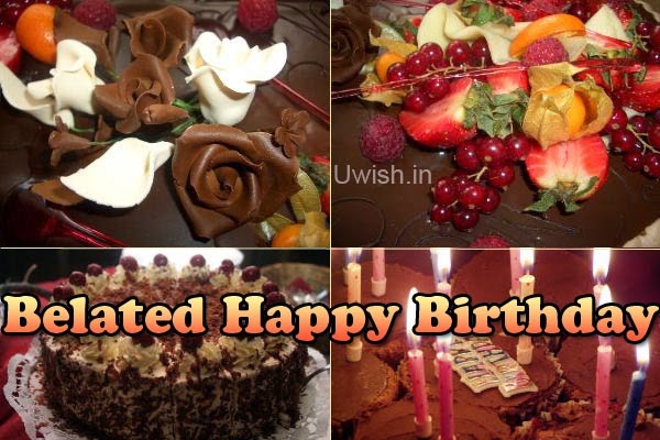 Belated Happy Birthday e greeting cards and wishes with colorful cakes