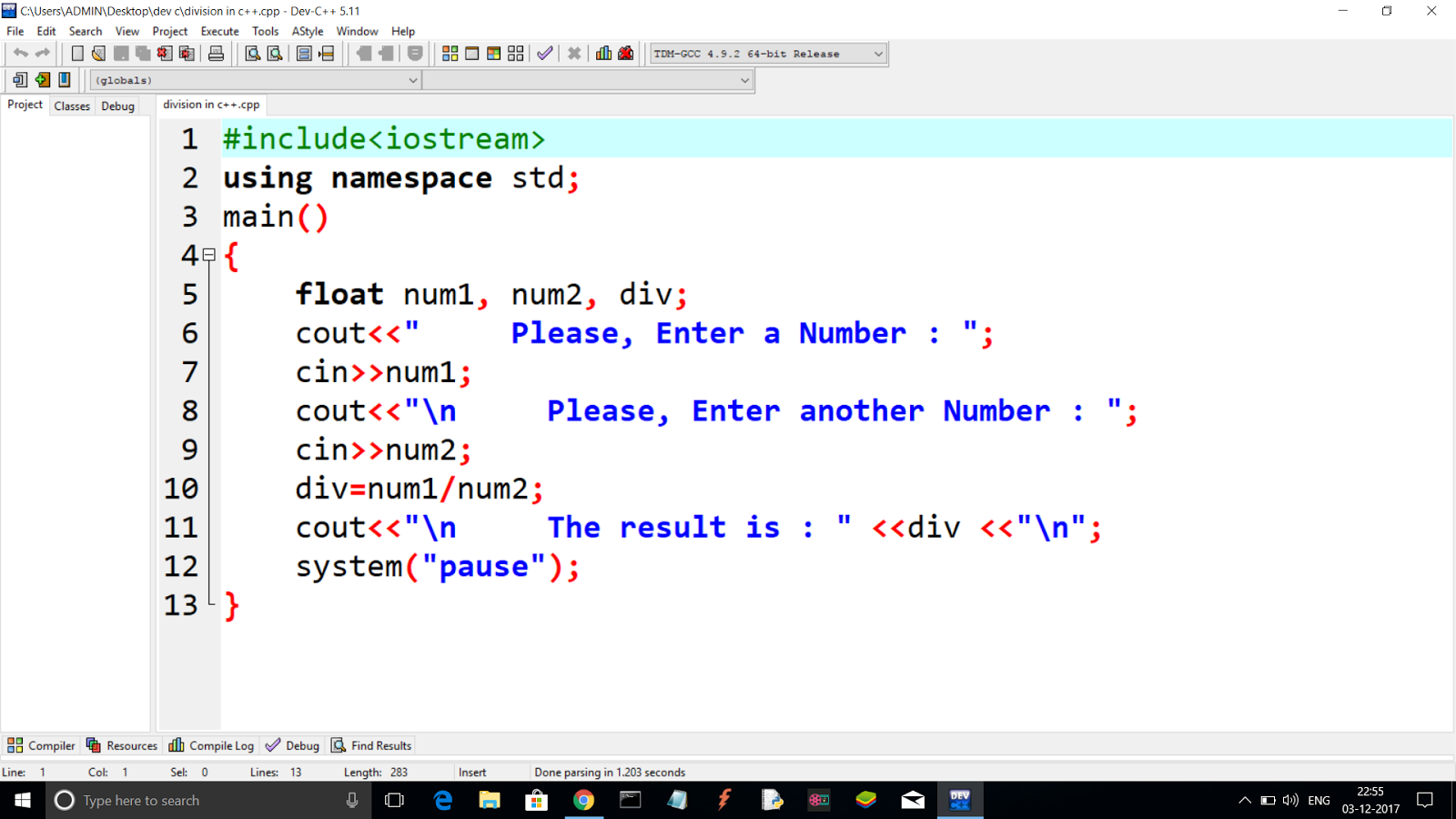 Float division in C++ without and with Class