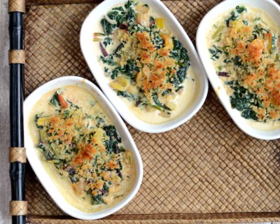 Swiss Chard Gratin, another simple but special vegetable side dish ♥ AVeggieVenture.com, just leafy greens, cream and a little lemon zest with a crispy golden topping.