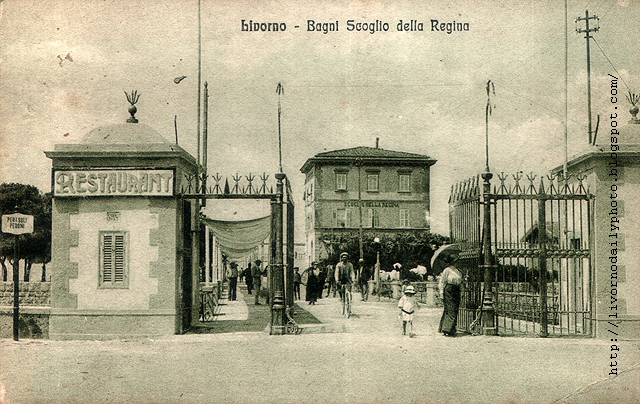 Old postcard, Bagni Scoglio della Regina, Livorno