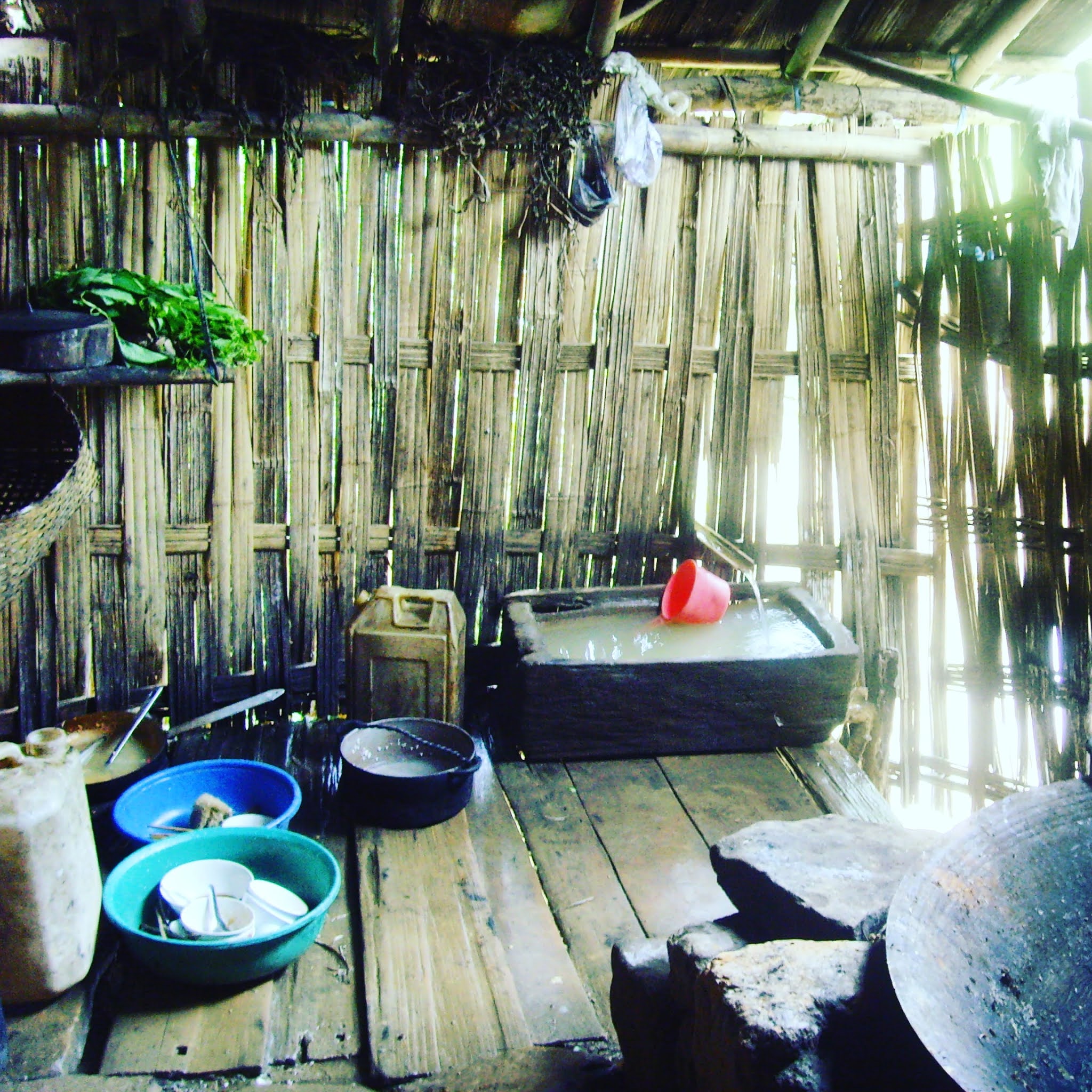 inside wooden house of hmong family spa vietnam