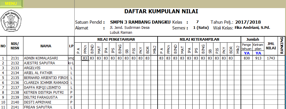 Aplikasi Penilaian Kurikulum 2013 Revisi 2018/2018 Smp
