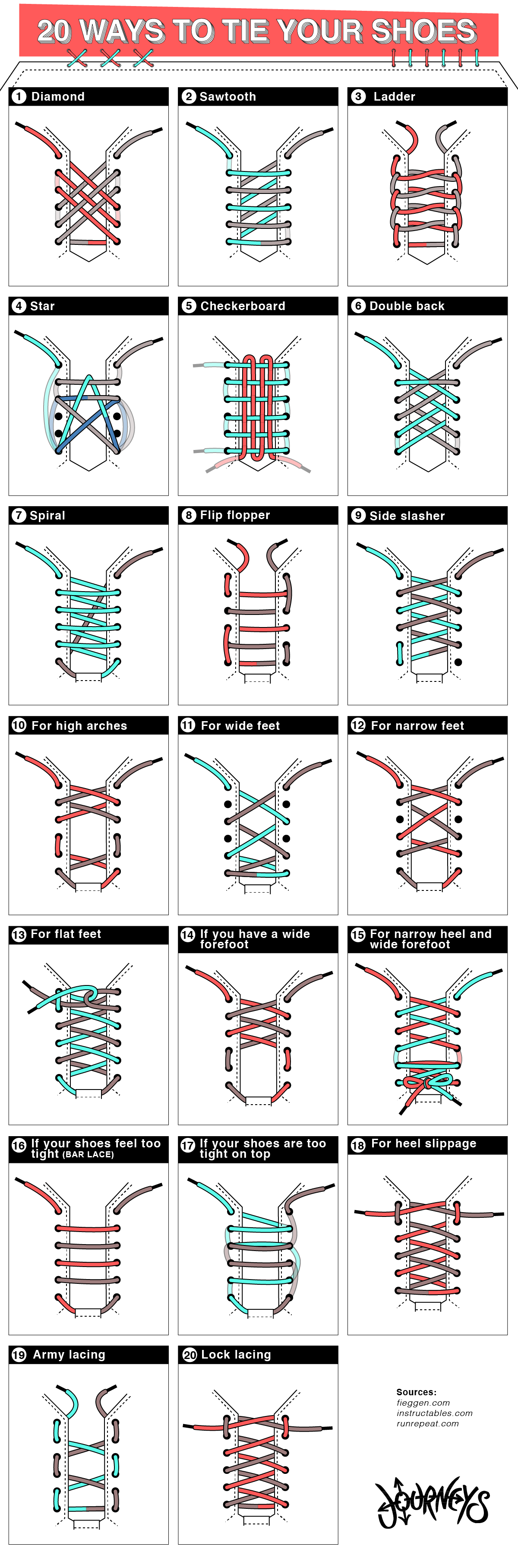 20 Creative Ways to Tie Your Shoes Infographic Visualistan