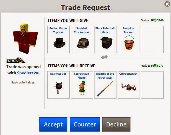 Unofficial Roblox Trade Request From Shedletsky - how do i send a trade on roblox