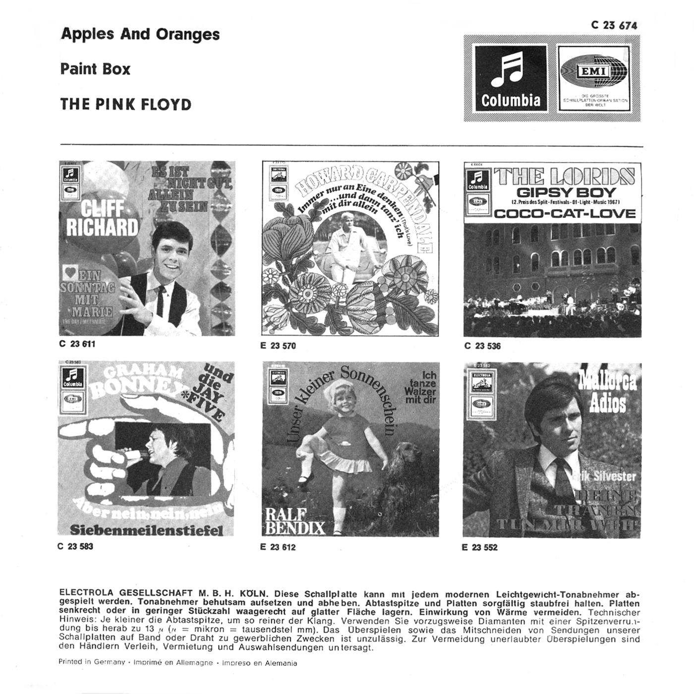 Pink Floyd Ilustrado Apples And Oranges Vinyl Single 7" Alemania