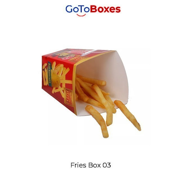 Grab attention-seeking French Fry Boxes at GoToBoxes at modest rates. We make exclusively designed boxes in variable sizes and alluring prints with free print support.