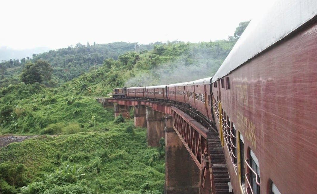 A train travelling through the mystic landscape to Jatinga