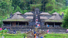 Tourist attraction Cetho temple in Karanganyar and romantic side