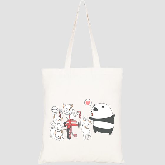 TÚI VẢI TOTE CANVAS IN HÌNH KAWAII PANDA CATS WITH TRICYCLE CARTOON STYLE HT189 – HTFASHION