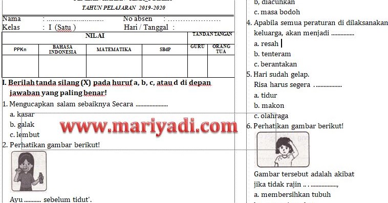 Soal Ulangan Harian Kelas 1 Tema 6 Subtema 4 Lengkap Kunci Jawaban Lingkungan Bersih Sehat Dan Asri Bekerja Sama Menjaga Kebersihan Dan Kesehatan Lingkungan Mariyadi Com