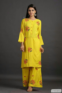 Adorable Rayon Embroidered Straight Palazzo Sets