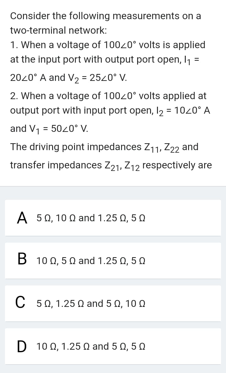Zparameter GATE Practice Question Network Theory Two Port