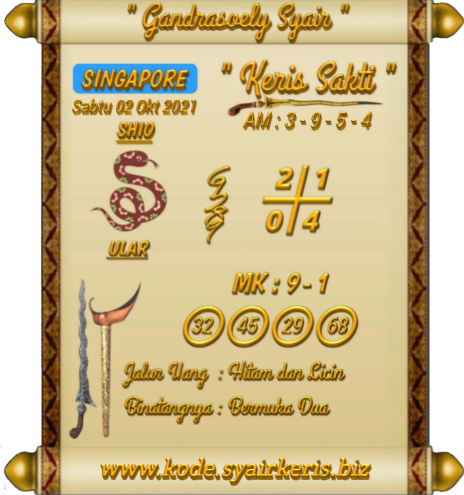 Syair Keris Sakti Hari Sabtu 02 10 2021 Syair Keris