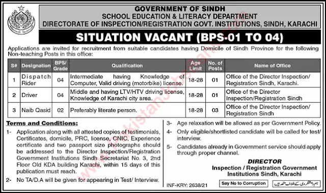 Jobs for drivers and naib qasid 2021