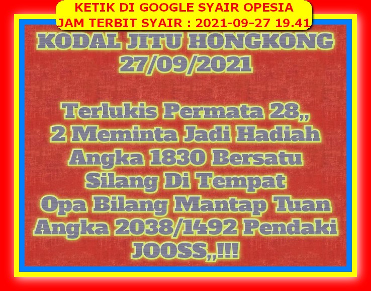 Syair Togel Hk 27 September 2021 Forum Syair Asiktoto