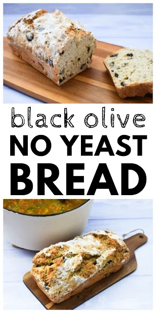 An easy no knead, black olive and thyme beer bread made in one bowl with no yeast. The main ingredients are self-raising flour, black olives and beer or lager. Super simple and super quick. #beerbread #quickbread #olivebread #quickbreadrecipes #noyeastbread #nokneadbread #noyeastloaf #nokneadloaf #breadrecipes