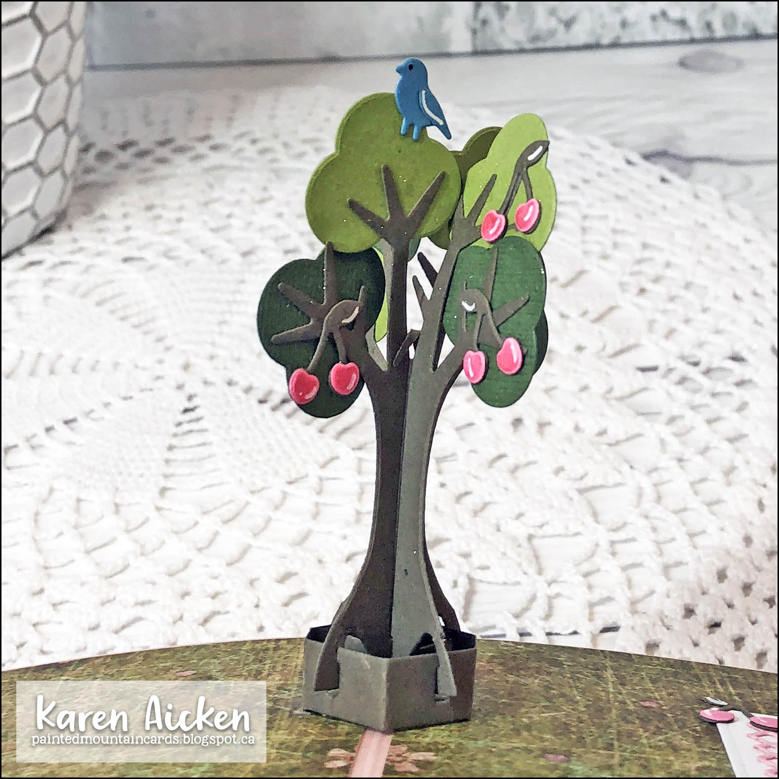 Painted Mountain Cards: Mini Slimline Cherry Tree Pop Up