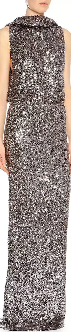 TOM FORD Draped Sequin-Embroidered Gown, Metallic Silver