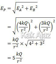 Resultan kuat medan listrik di titik P karena pengaruh muatan A dan B Resultan kuat medan listrik di titik P karena pengaruh muatan A dan B