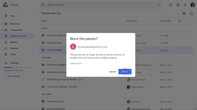 Bloquee a otro usuario en Google Drive