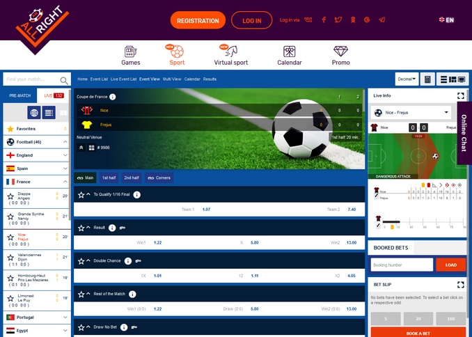 All Right Live Betting Screen