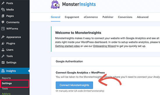 Google analytics Monsternsights plugin
