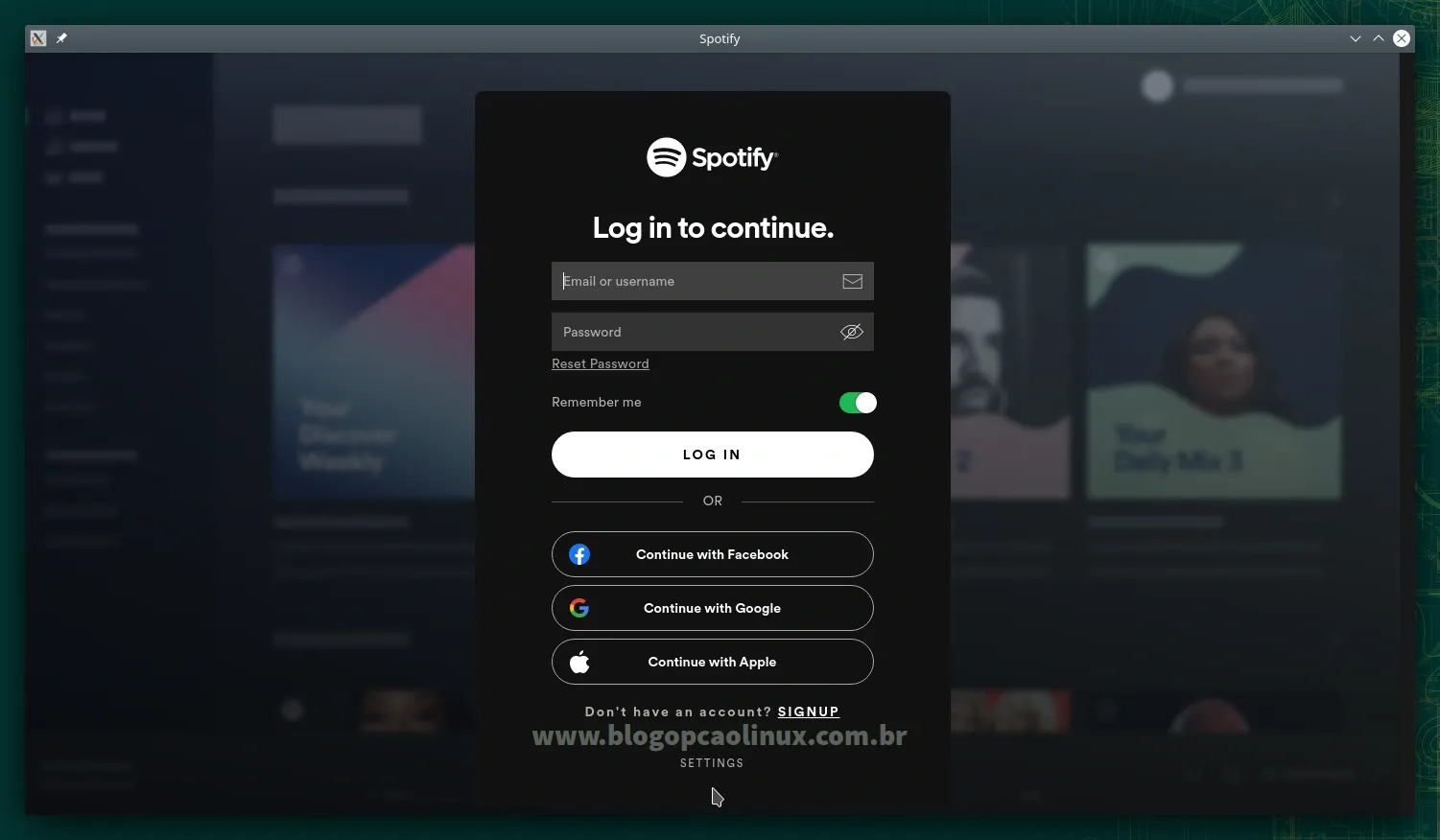 Spotify executando no openSUSE Leap 15.3 com desktop KDE Plasma