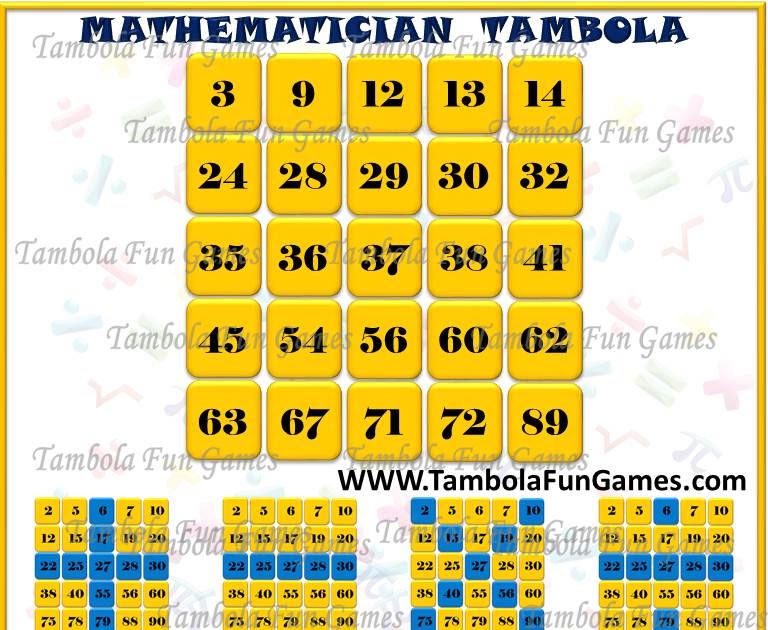 Math Signs and Symbols Tambola Tickets