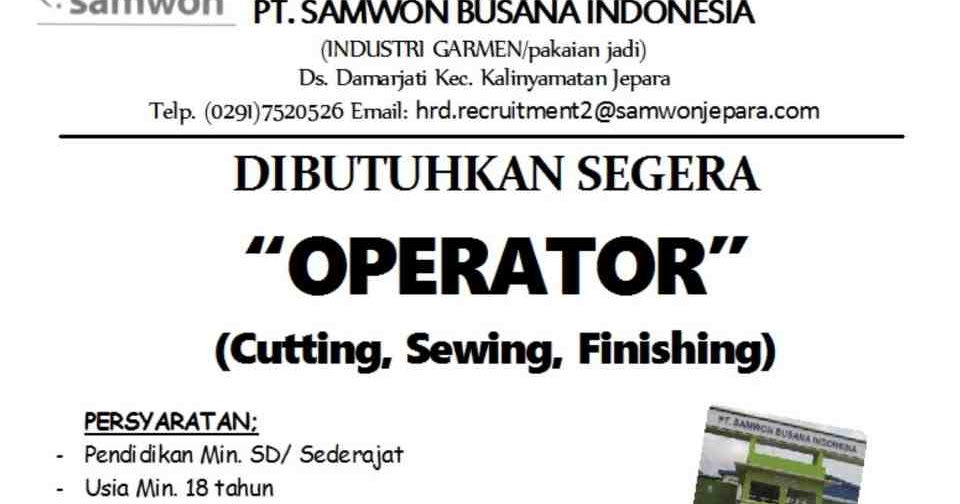 Lowongan Kerja Pt Samwon Busana Indonesia 2021