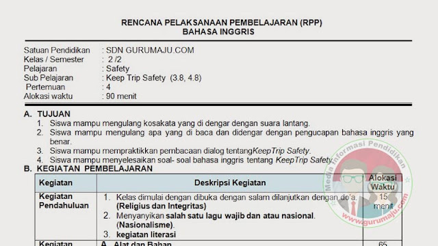 RPP Bahasa Inggris SD Kelas 2 Semester 2 K13 Revisi