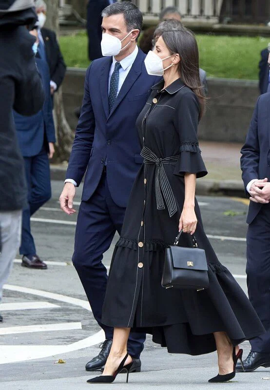 Queen Letizia wore a new black drago denim shirt dress from Leyre Doueil
