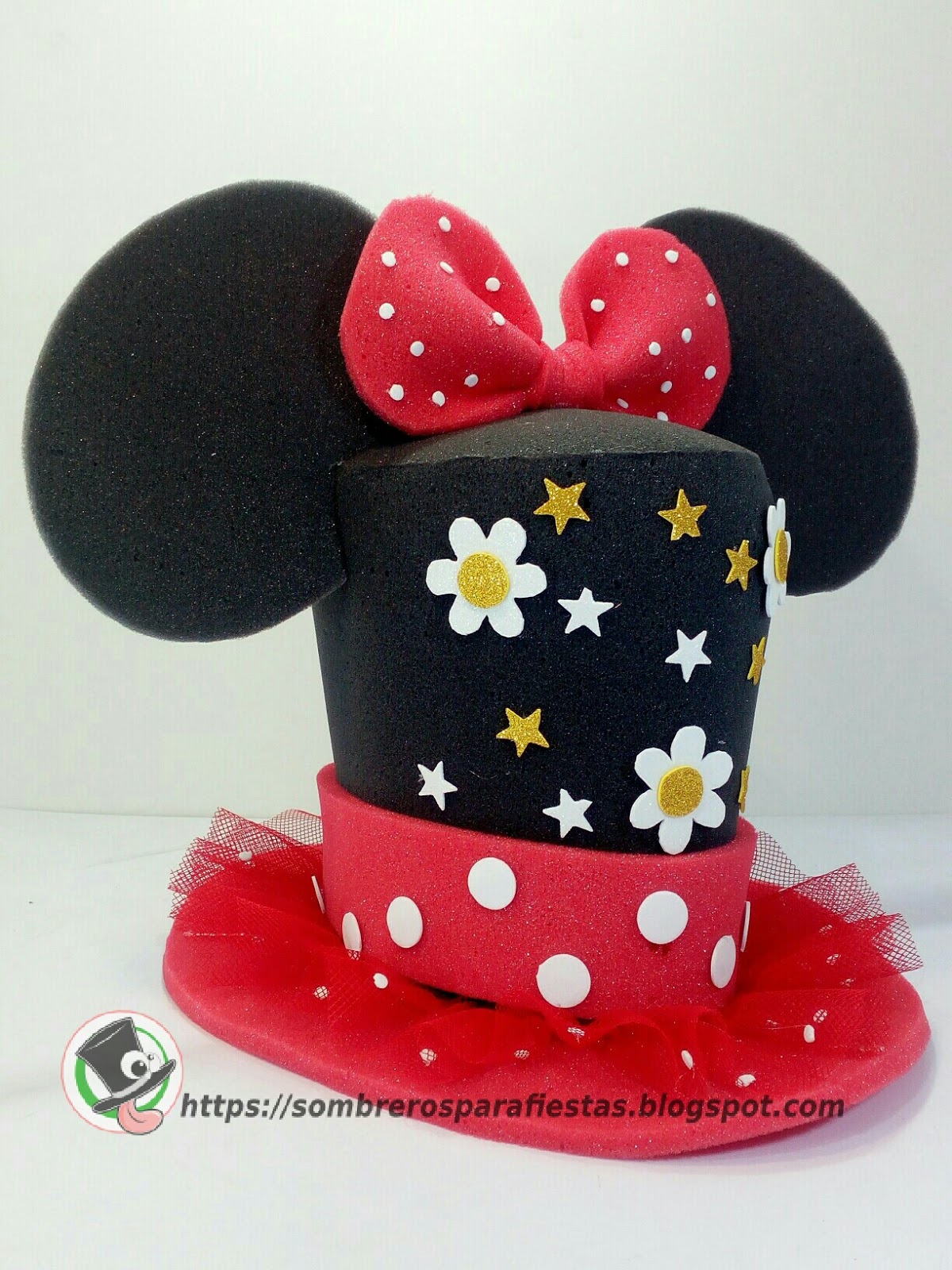 Venta de Sombreros locos en Puebla, de espuma para diseños personalizados: Sombrero con tema de Minnie Mouse.