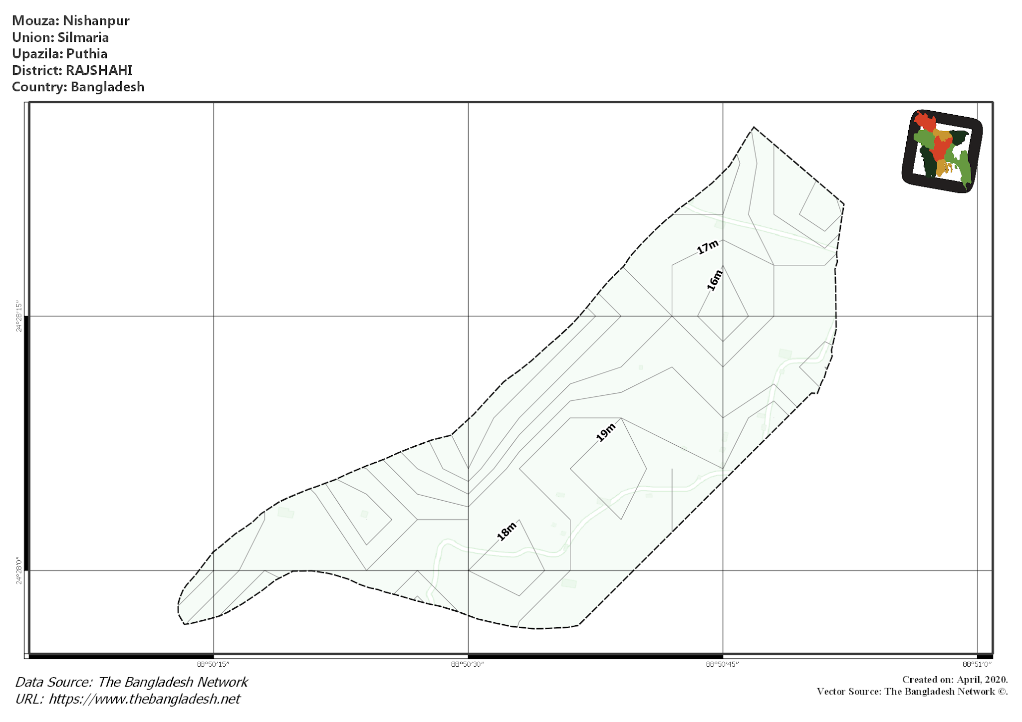 Map of Nishanpur Mouza of Puthia Upazila, RAJSHAHI, Bangladesh.